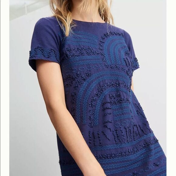 NWT Anthropologie Rae Embroidered Shift Dress Navy Size 4 #272 - Picture 4 of 6